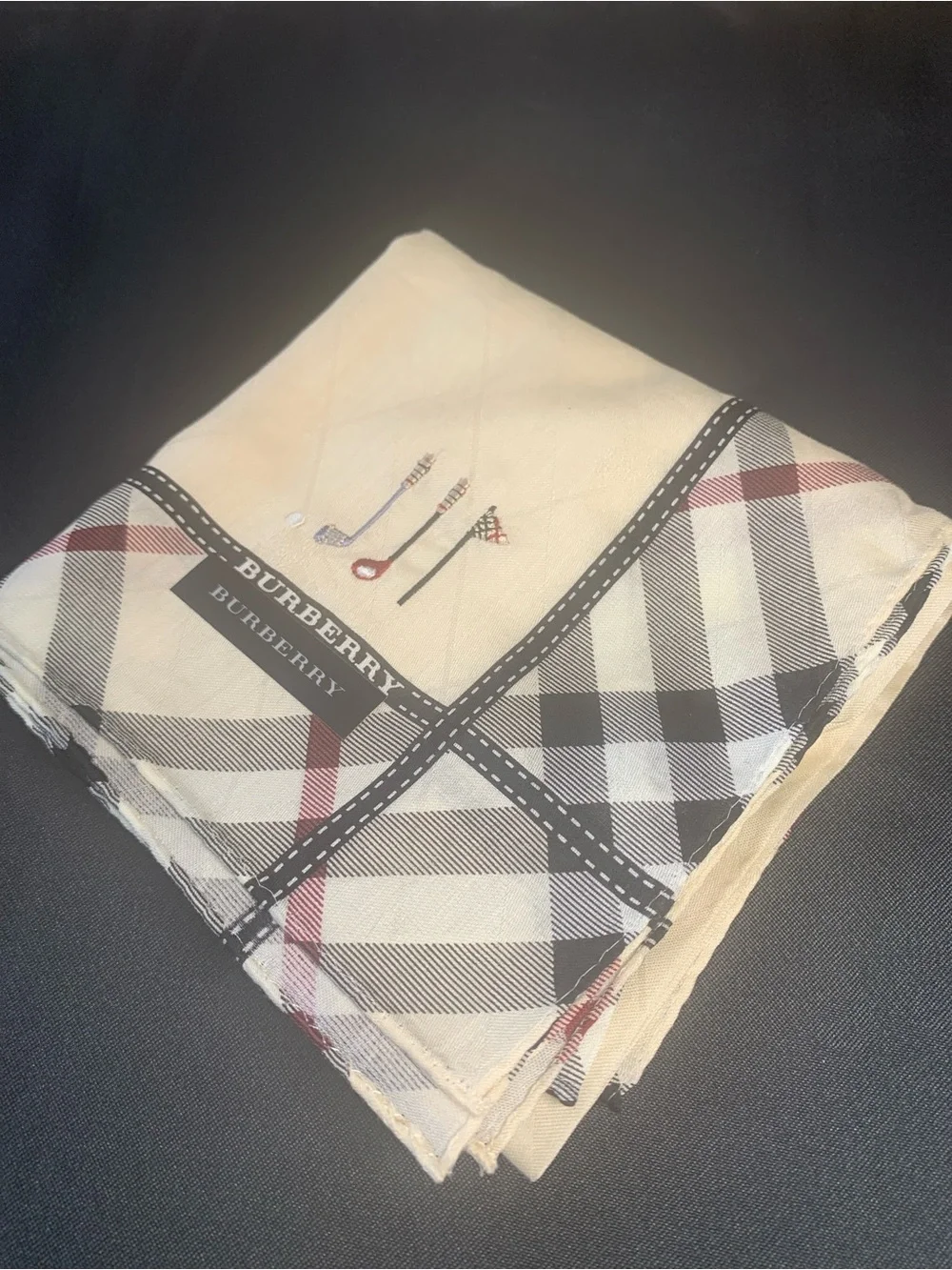 Burberry Plaid Handkerchief in Cream, Black & Red